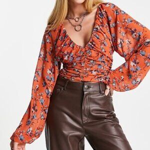 Free People Final Rose Blouse in Rust Combo Size S SMALL